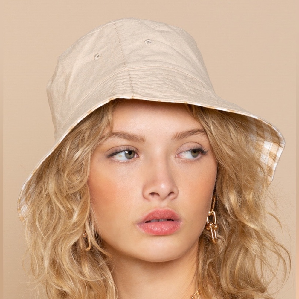 POL Cream Yellow Reversible Gingham Hat